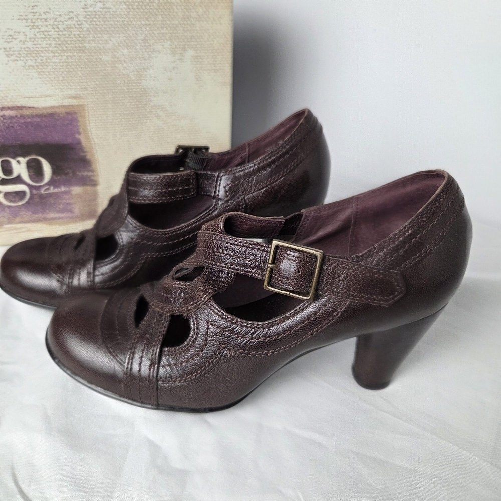 Clarks Indigo Sylvie Brown Leather Heels | Size 7M Celtic Dark Academia - Picture 5 of 10